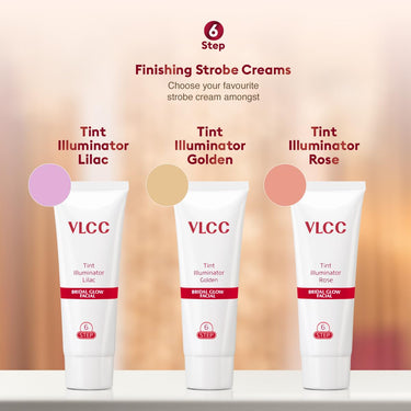 VLCC Bridal Glow Facial Kit - 49g, With Hyaluronic Acid, Niacinamide & Vitamin C. At home facial with 3 Illuminator Strobe Creams - Gold, Lilac, Rose.